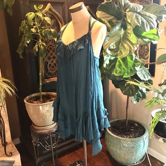 Deja teal boho ruffled tunic tank top - Picture 4 of 8